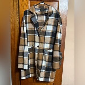 Women's Plaid Trench Coat in Brown and Black